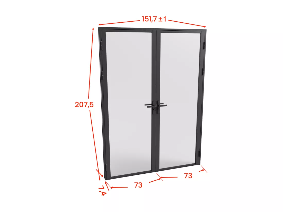 Bloc porte réversible à deux battants en aluminium et verre trempé dépoli - 2 x H204 x L73 cm - Noir - LOXTON