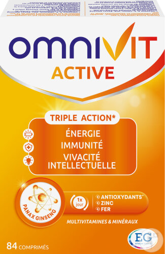 Omnivit Active Multivitamine Pour Énergie/Immunité/Concentration Mentale 84 Comprimés