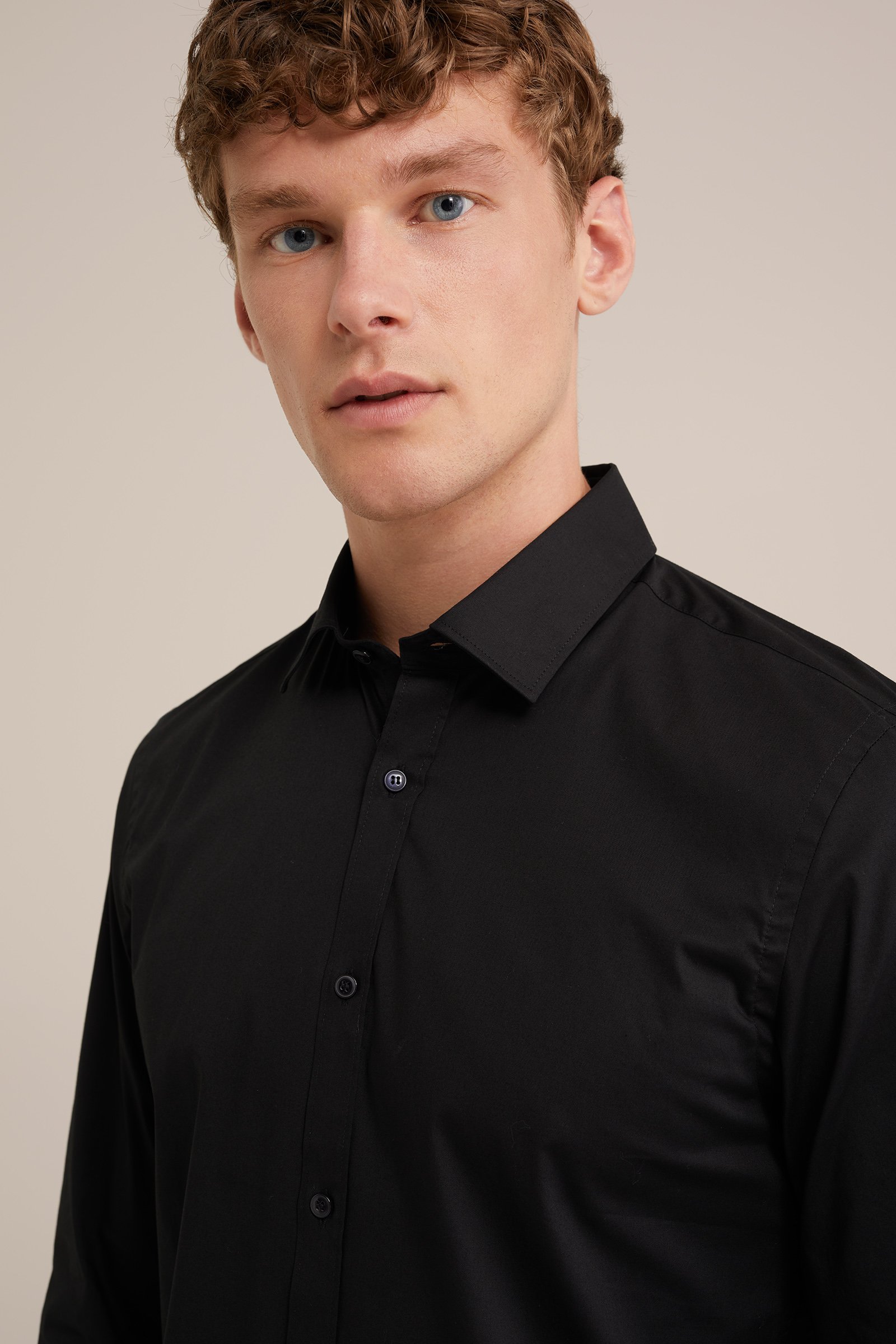 tall fit anti-odour overhemd met stretch Fundamentals Zwart