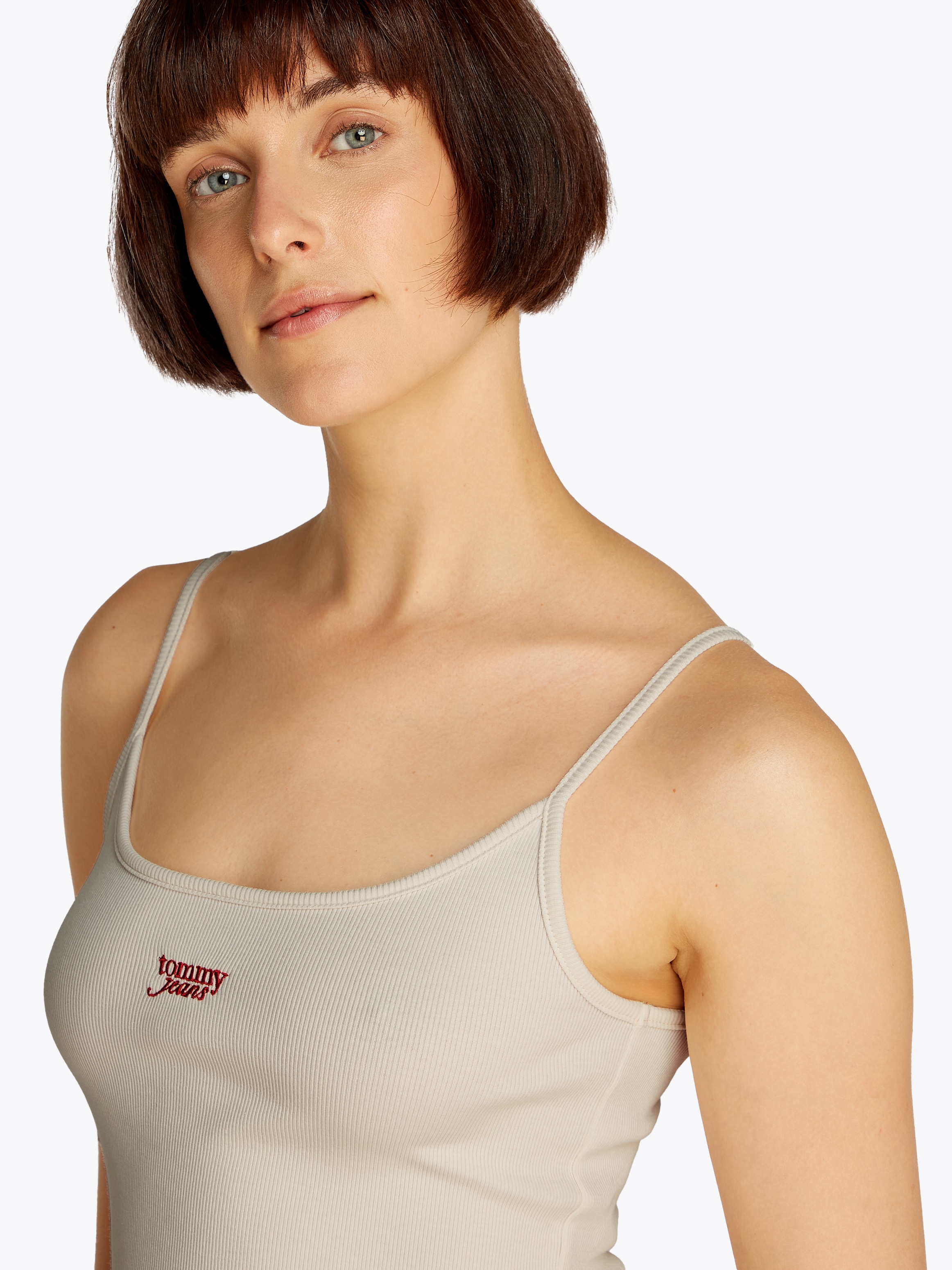 Tommy Jeans Spaghettitop »TJW SCRIPT STRAPPY TOP« in Rippoptik, mit Logoschriftzug