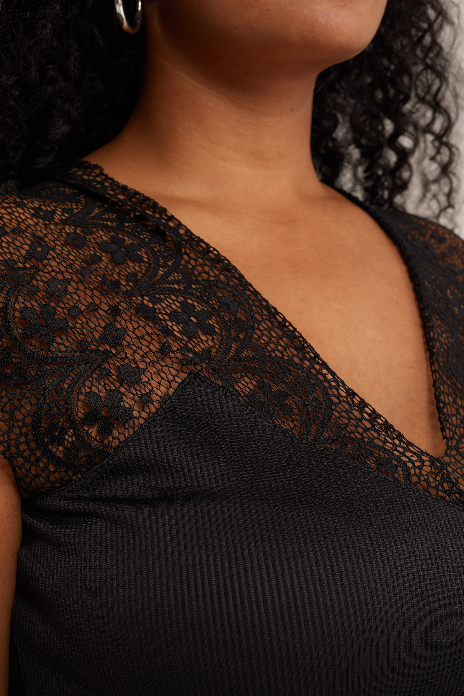 singlet met kant - Curve WE Fashion Zwart