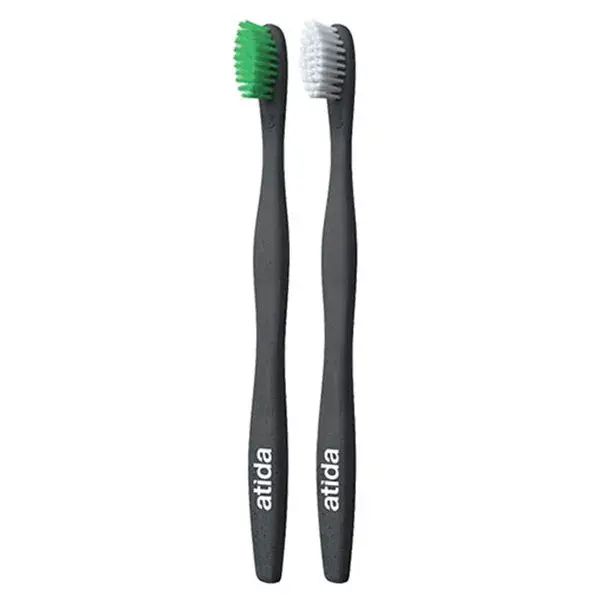 Escova de dentes Atida Oral Hygiene Adult, tamanho médio, verde e branca, 2 unidades