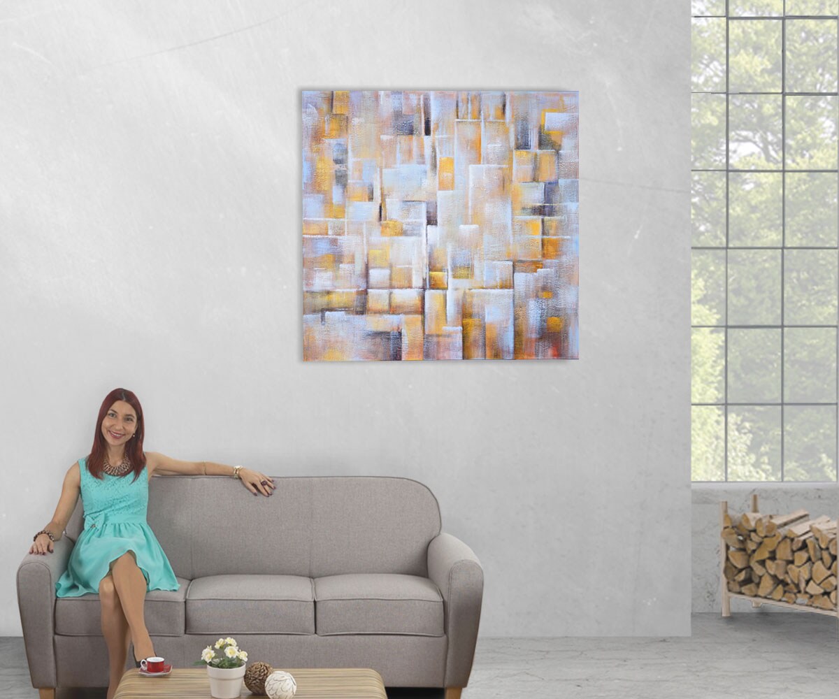 Wandbild Cubes, 100% handgemaltes Ölgemälde Gemälde XL, 100x100cm