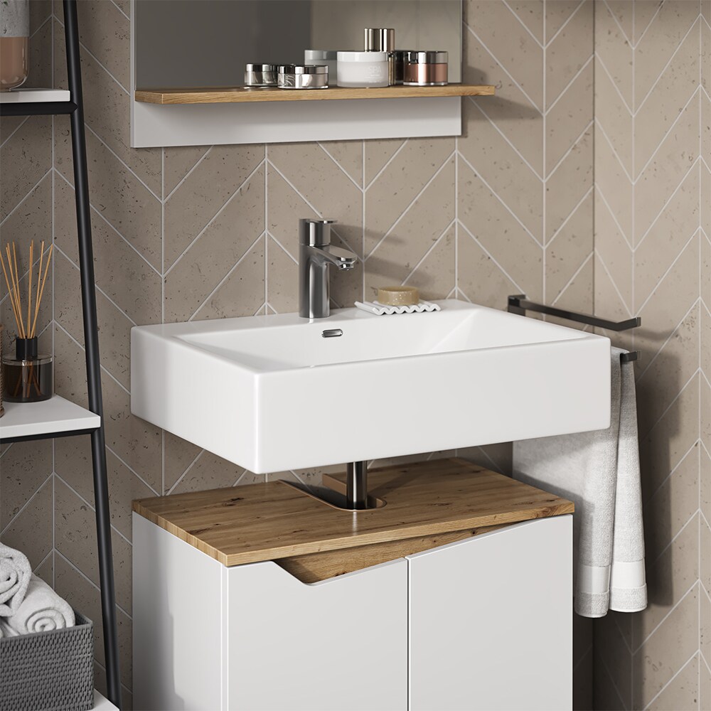 Vicco Badmöbel-Set Marelle Weiß Artisan moderne Serie Badezimmer dekorative Front Waschtischunterschrank Badspiegel
