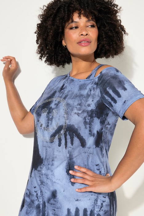 T-Shirt, Straight Fit, Batikprint, Schulter CutOut