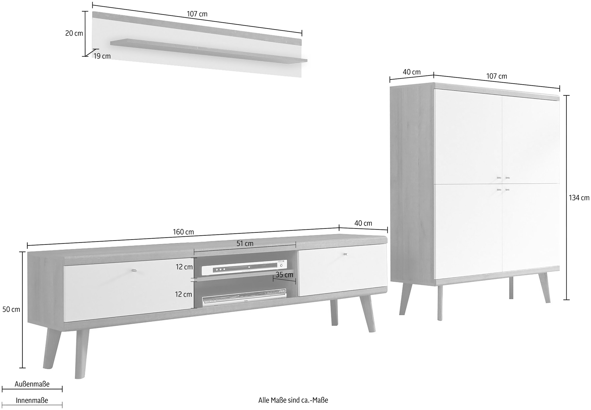 andas Wohnwand »Merle« Set, 3 Stk. tlg.