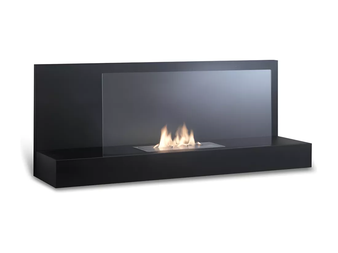Cheminée bio bioéthanol murale design noire 90 x 26 xh 50 cm