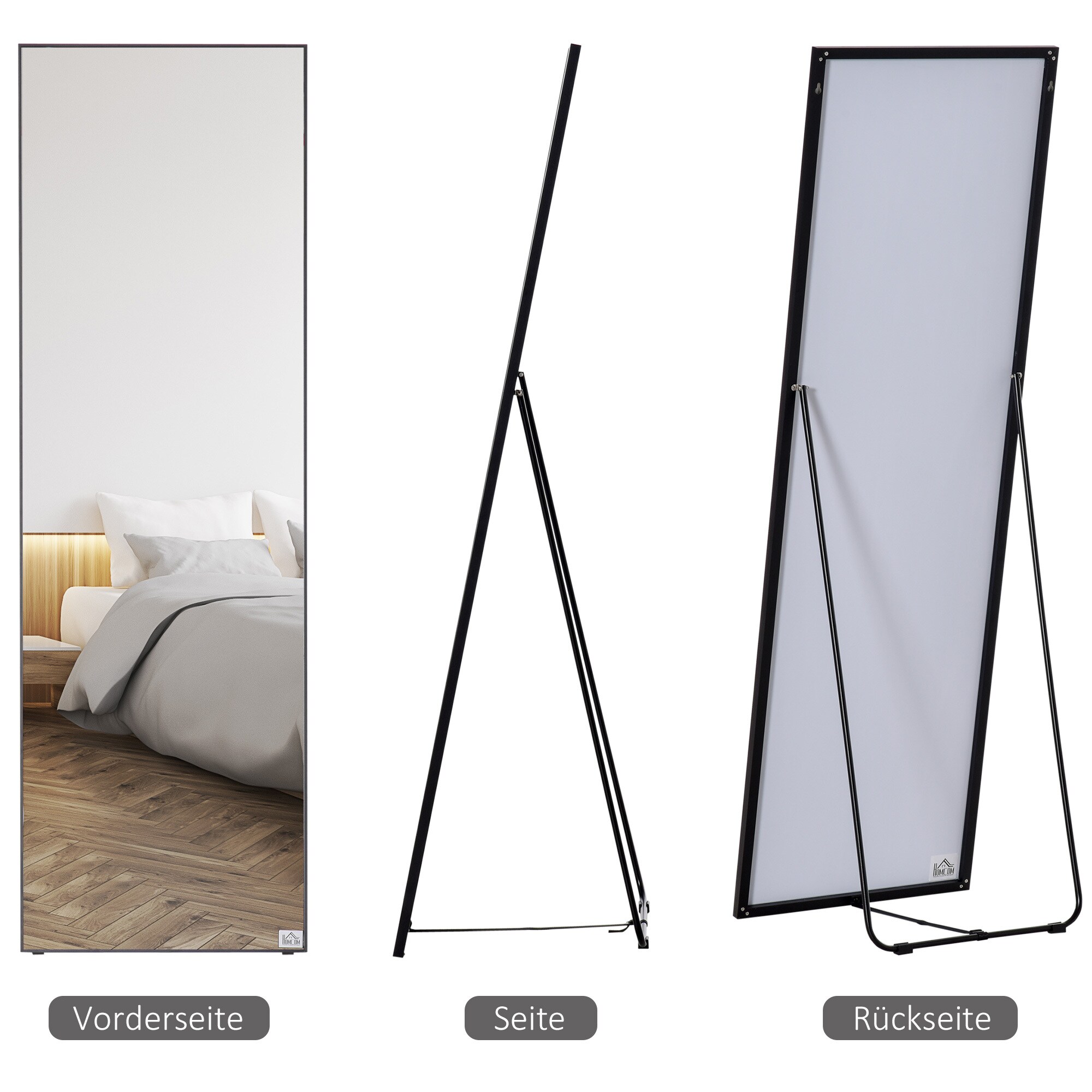 HOMCOM Ankleidespiegel mit Metallrahmen schwarz 50L x 37B x 158,5H cm