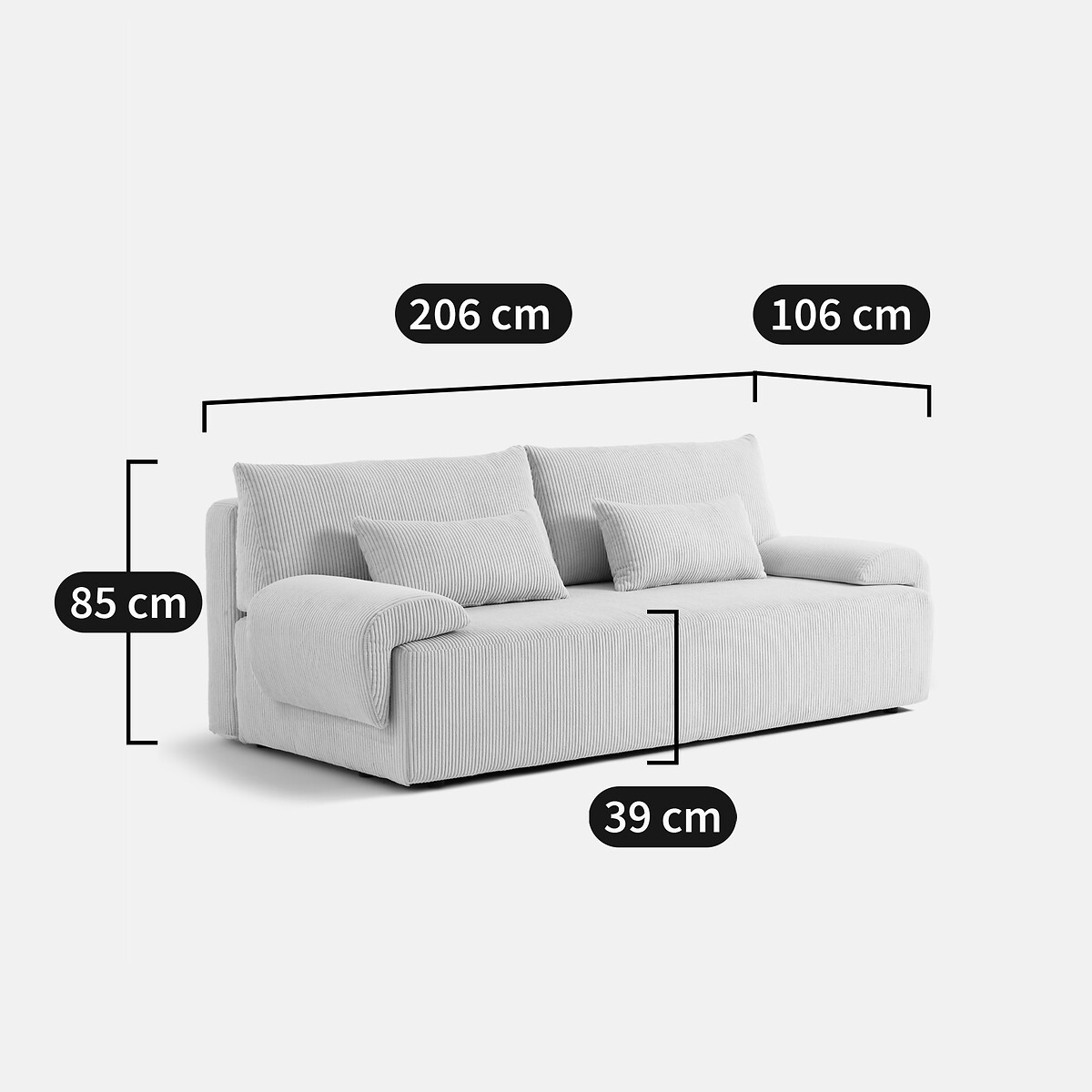 LA REDOUTE INTERIEURS<br>Sofá de 3 lugares. Veludo XL, Maona