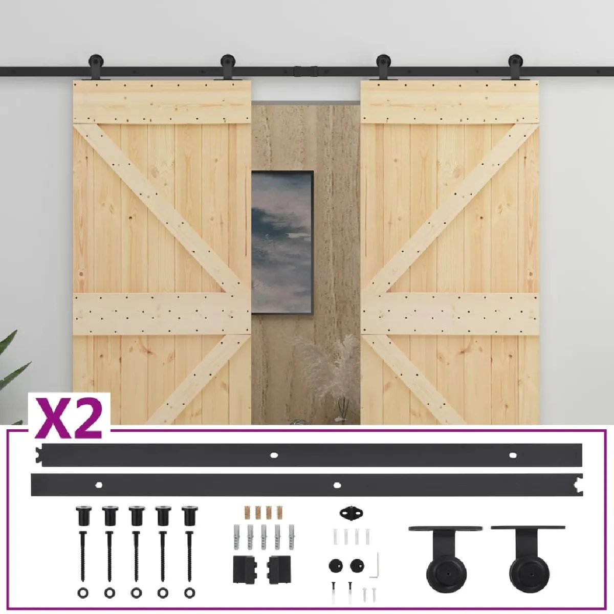 vidaXL Porte coulissante en pin massif - 100x210 cm
