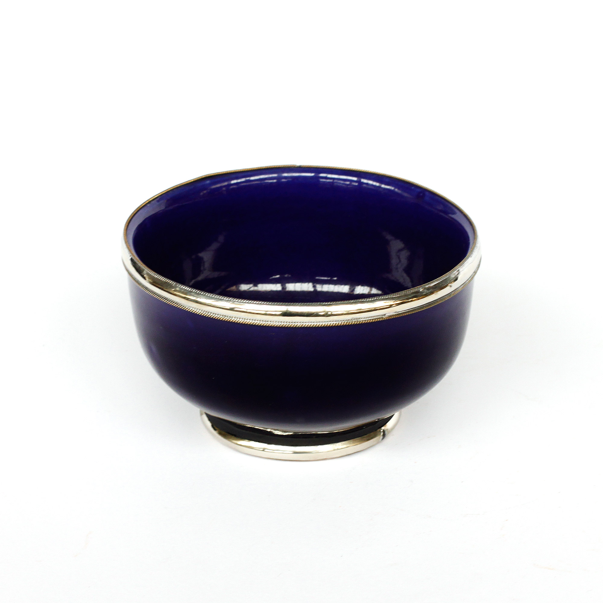 Keramikschale mit Metallrändern, dunkelblau, Ø 12 cm, H 8 cm von fischer's lagerhaus