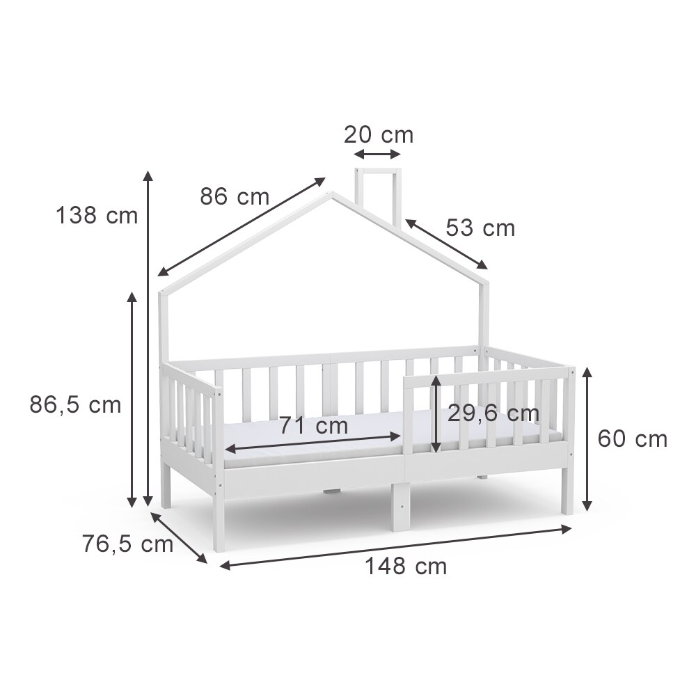 Vicco Hausbett Kinderbett Justus Weiß 70 x 140 cm mit Matratze modern