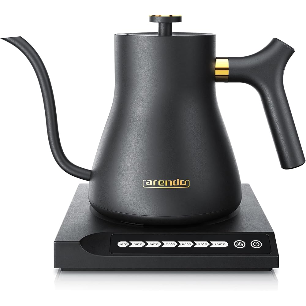 Arendo - Bouilloire éléctrique MIKA 0,5 litre - Station de base 360° - Sélection de 7 températures, de 40 à 100 degrés - Acier inoxydable - Protection contre la surchauffe - Sans BPA - Design japonais : Cuisine et Maison