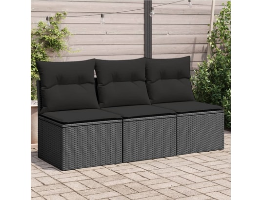 VIDAXL - Canapé de jardin avec coussins 3 places noir résine tressée