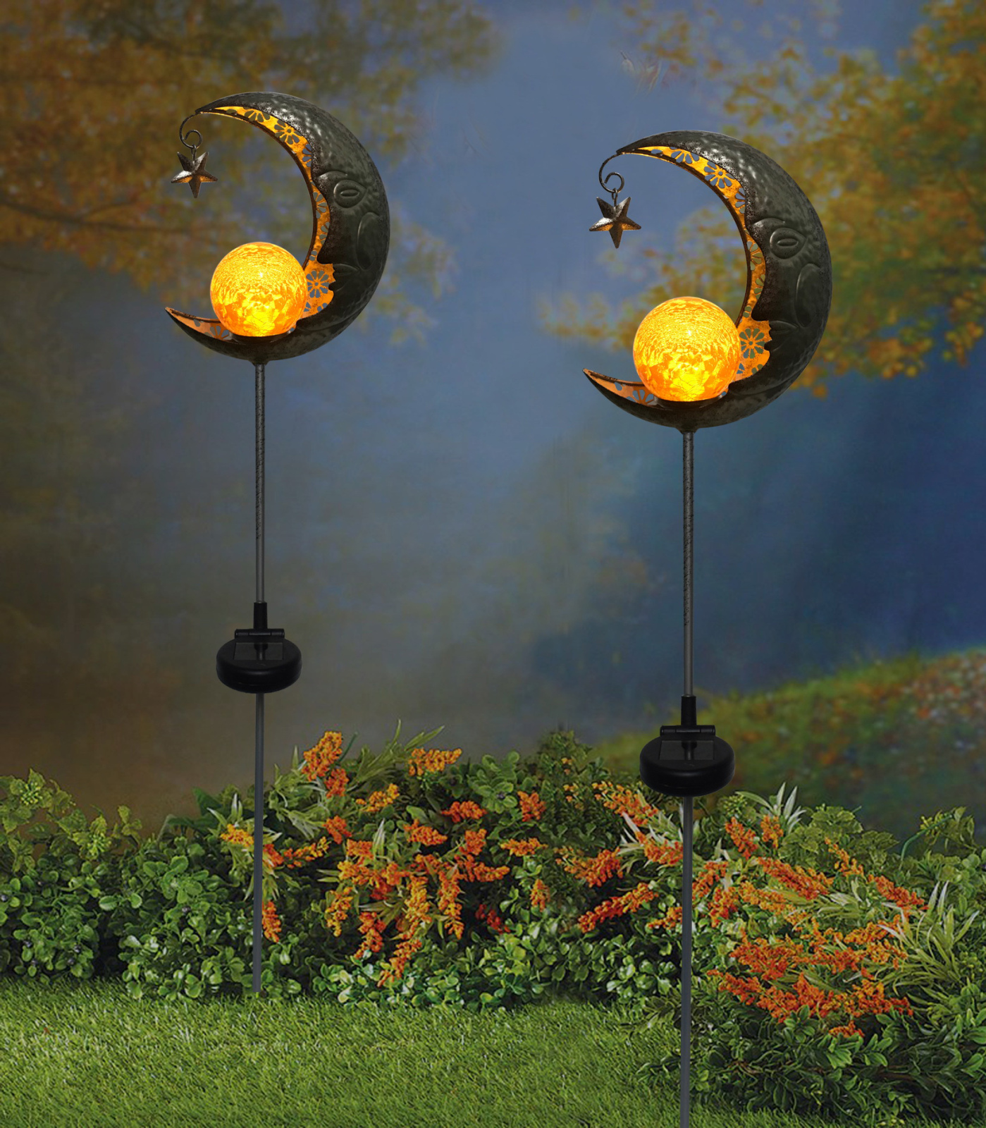LED-Solarleuchte Mond - silber - 85,7 cm