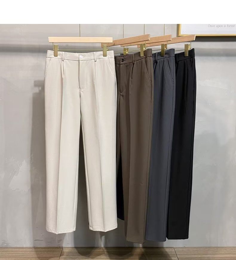 Maxelane - Mid Rise Plain Cropped Straight Leg Dress Pants