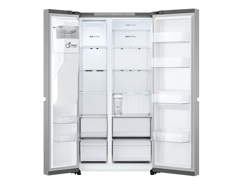 LG GSLC41PYPE - Køleskab/fryser - side-by-side med vanddispenser, isdispenser - bredde: 91.3 cm - dybde: 73.5 cm - højde: 179 cm - 641 liter - Klasse E - prime-sølv
