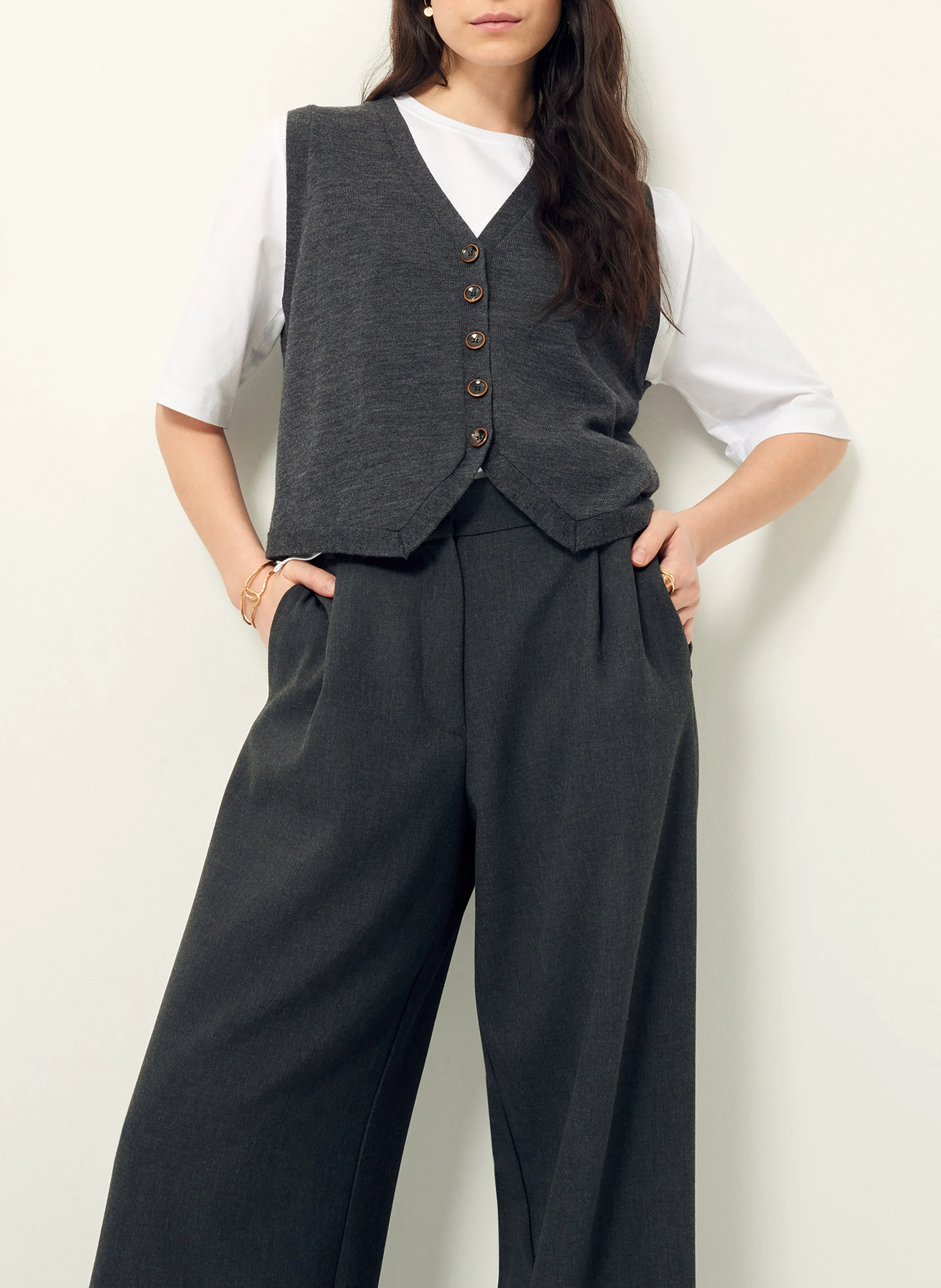 GIANCARLO - Gilet col V en laine| Gris
