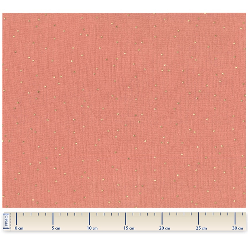 Coupon Tissu 50 Cm Gaze Pois Or Rose Blush