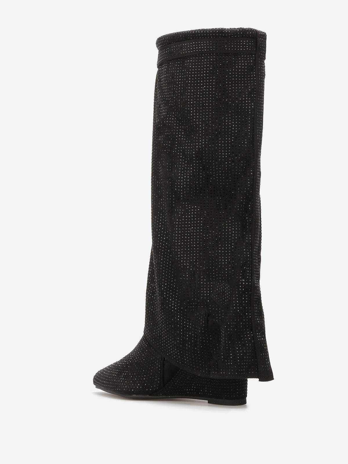 Bottes compensées à rabat et strass- Noir