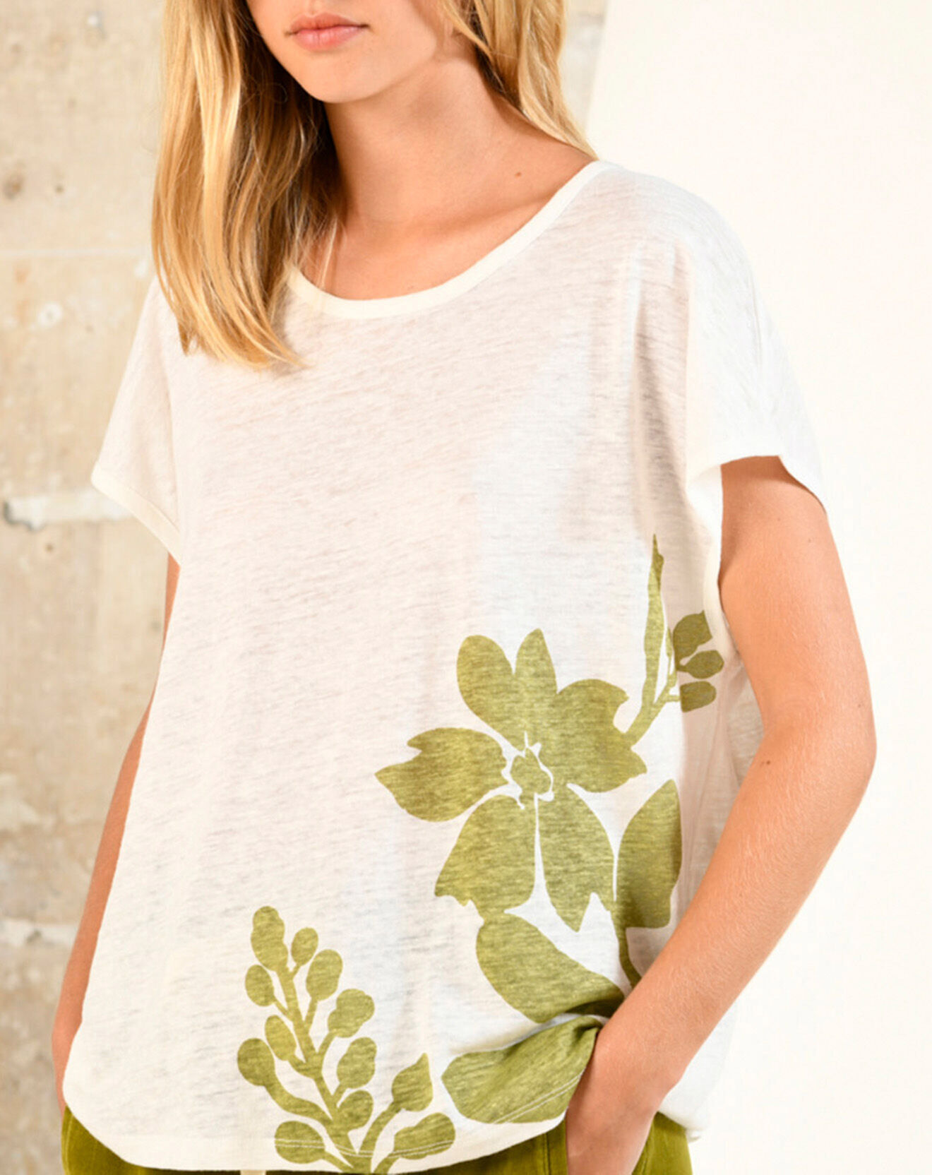 Harris Wilson T-Shirt 100% Lin Quatia imprimé écru/doré