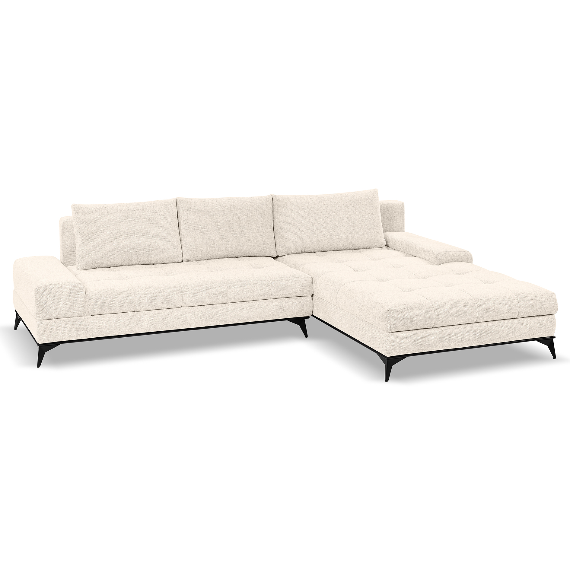 Ecksofa - beige - Liegefunktion und Staukasten - Longchair rechts