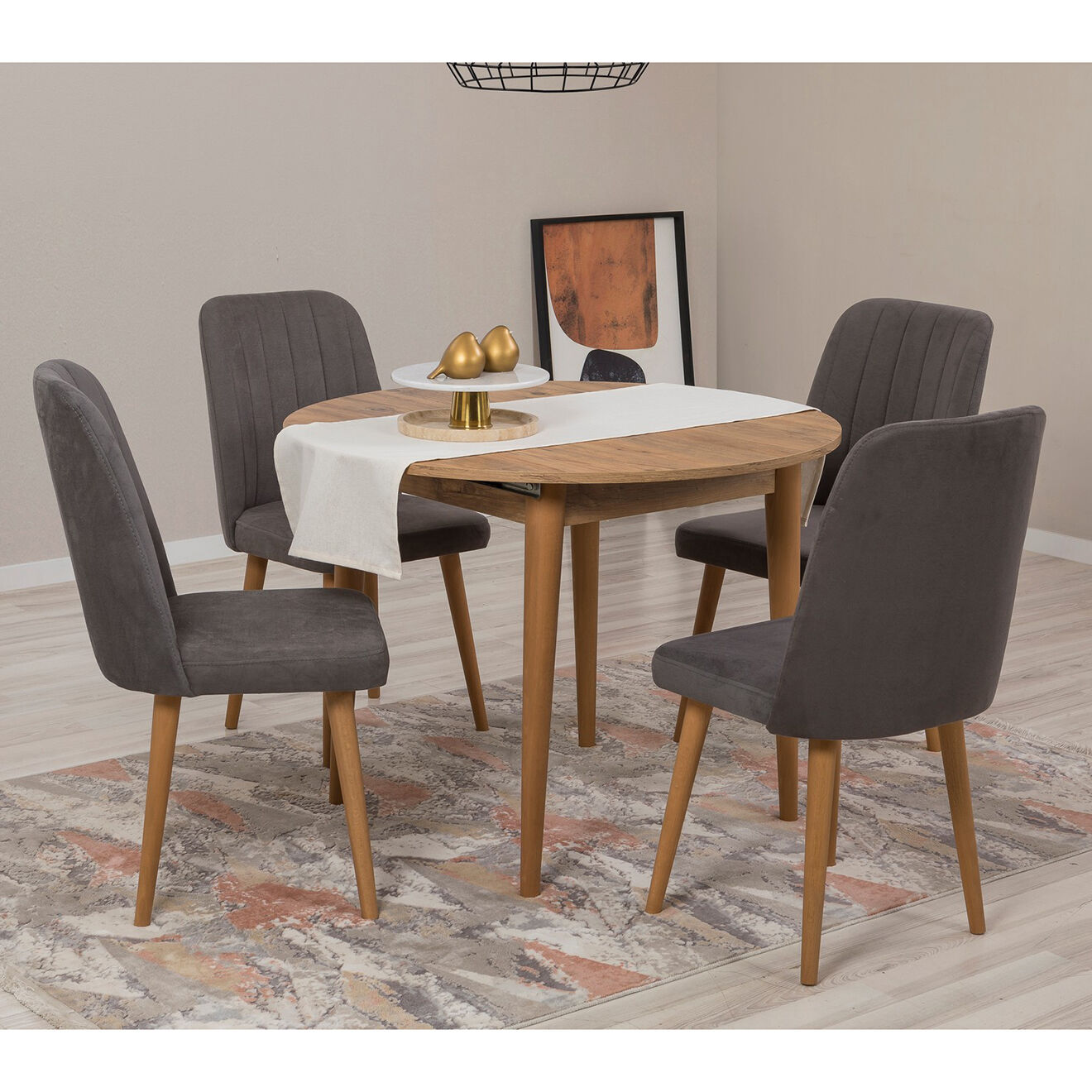 Homitis Tables extensible + 4 Chaises Vina pin/anthracite