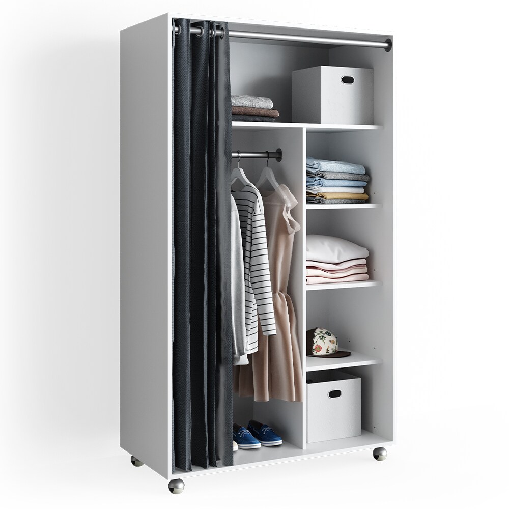 Vicco mobiler Kleiderschrank Dielenschrank Garderobe Doros Weiß 100 x 168 cm offen rollbar