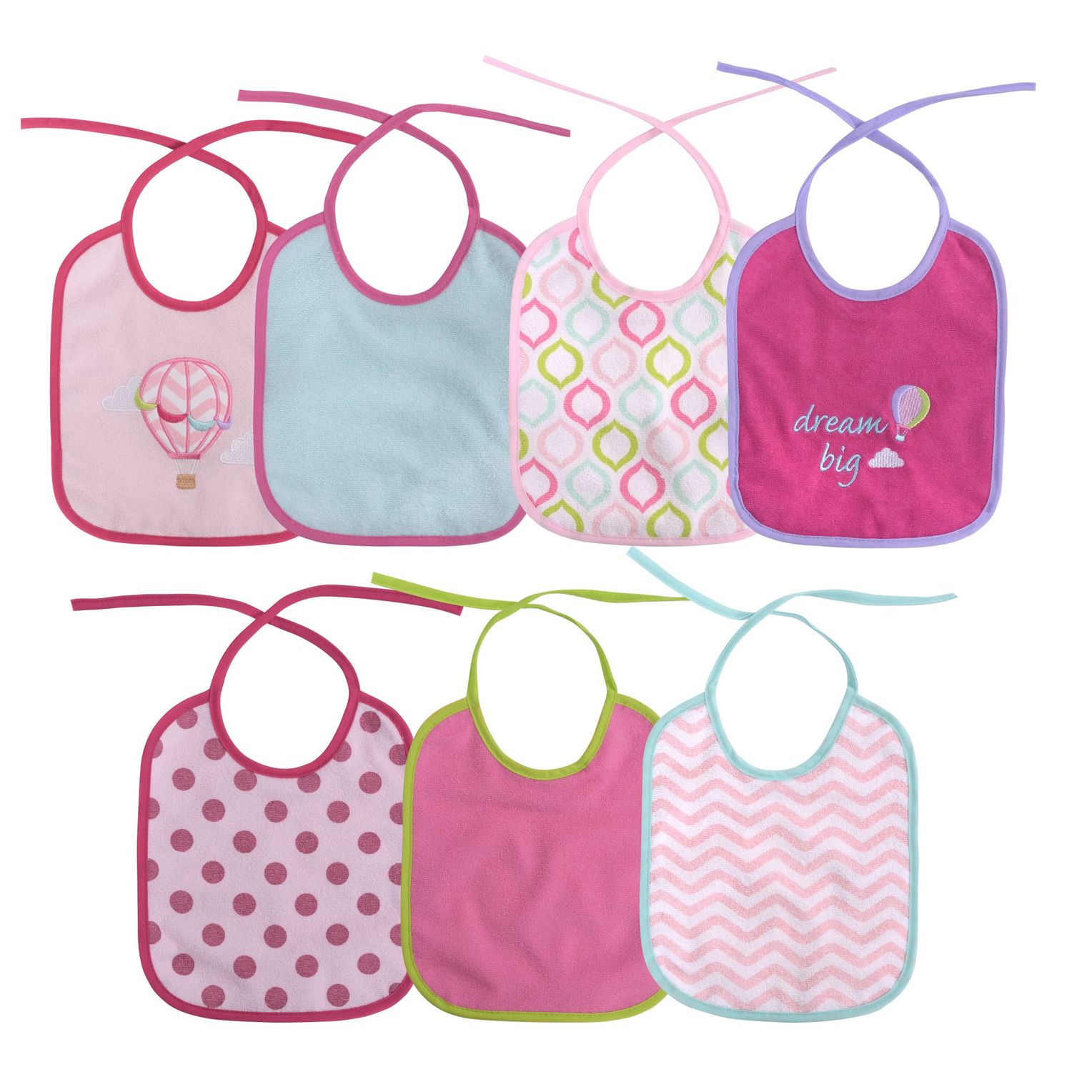Baby Care Babylatz-Set 7-teilig, einlagig, zum Binden, waschbar, ab Geburt rosa
