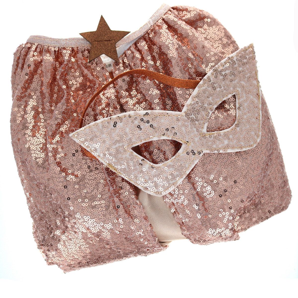 Déguisement cape et masque à sequins rose cuivre Surprise Partie !
