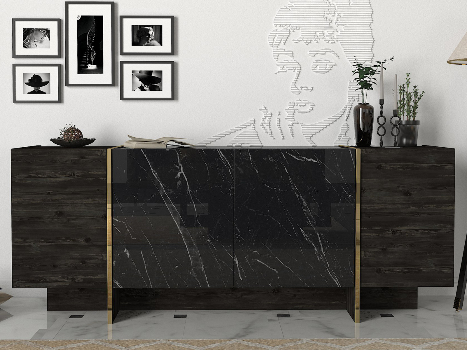 Sideboard - Marmor-Optik - braun - 180 cm