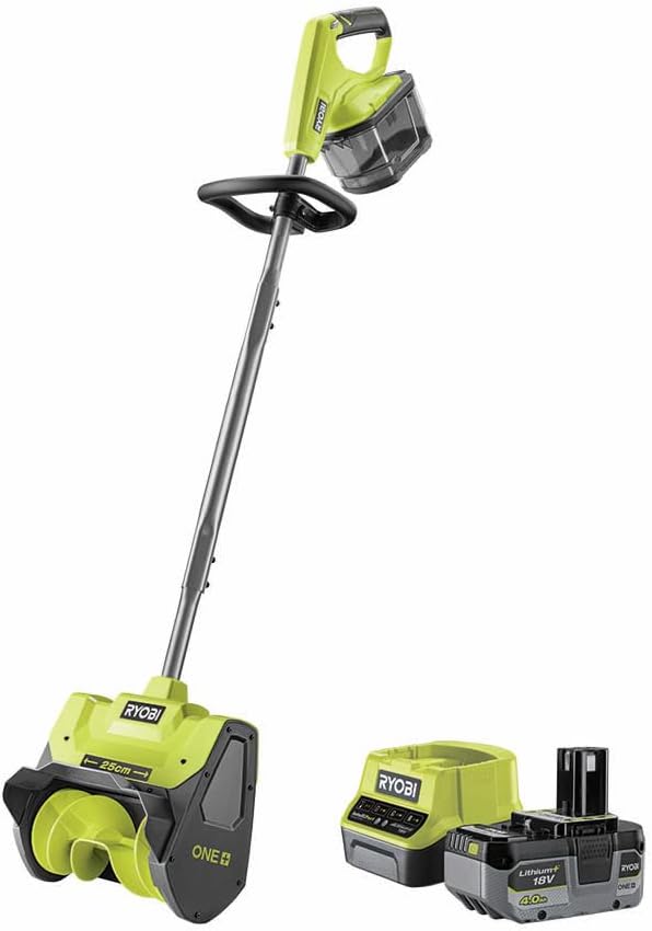 RYOBI 18V ONE+ Akku-Schneefräse RY18ST25A-140 (25cm Arbeitsbreite, 6m Wurfweite, Circa 100m² Arbeitsfläche bei nutzung eines 4Ah Akku, inkl. 1x 4 Ah Akku und Ladegerät)