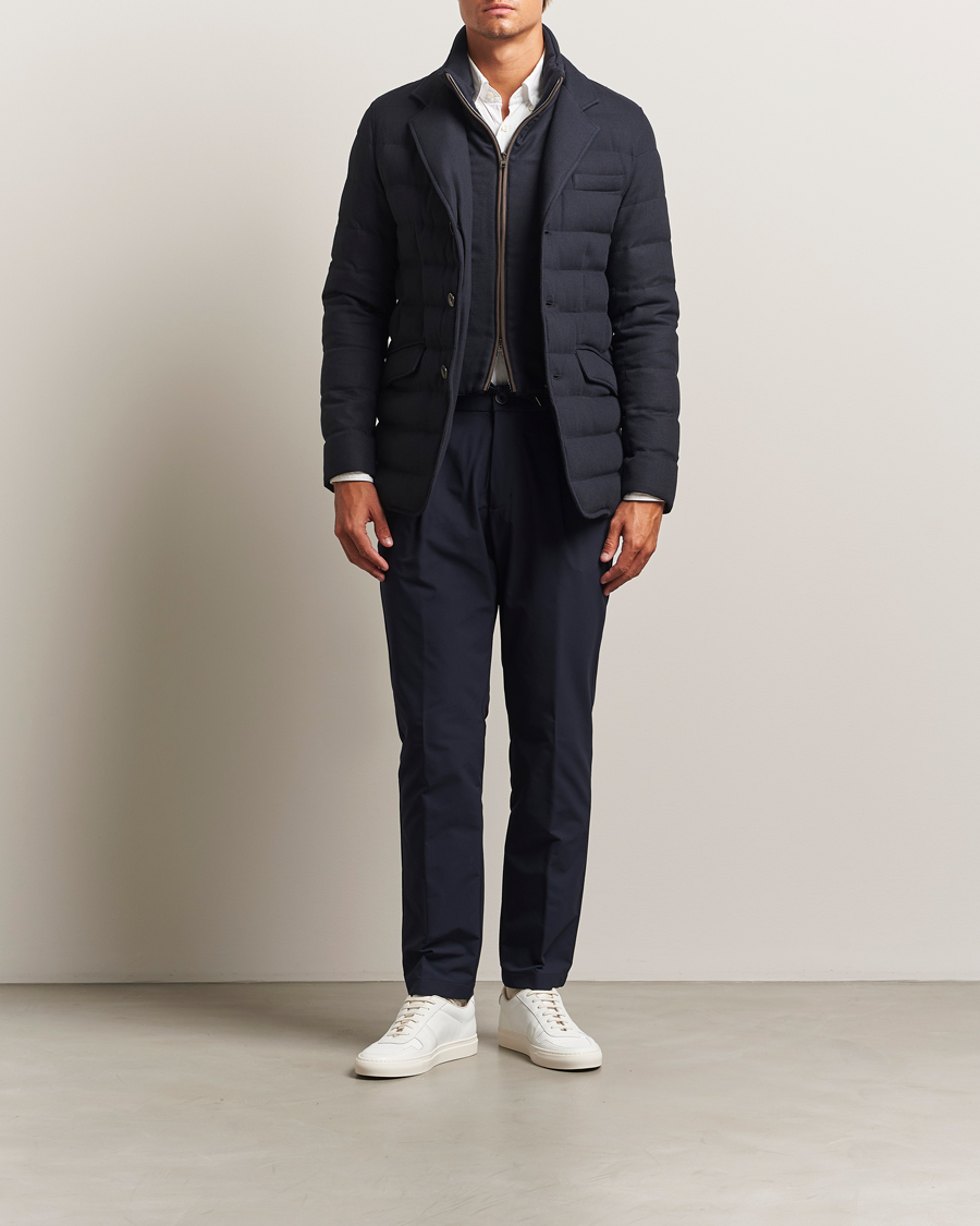 Herno Pleated Technical Cotton Trousers Navy