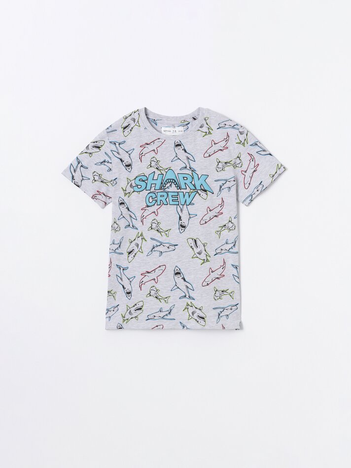Conjunto de pijama curto estampado - Cinza Mesclado