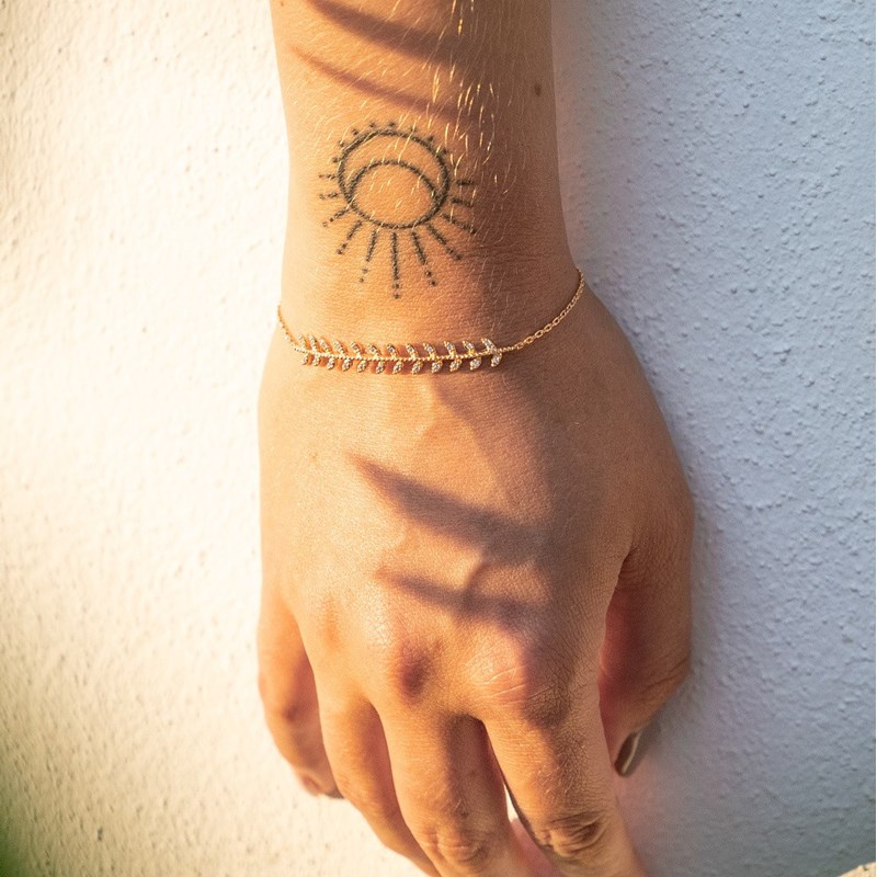 Bracelet Fin Plaqué Or Tendance Epis de Blé Feuilles de Laurier Zirconium