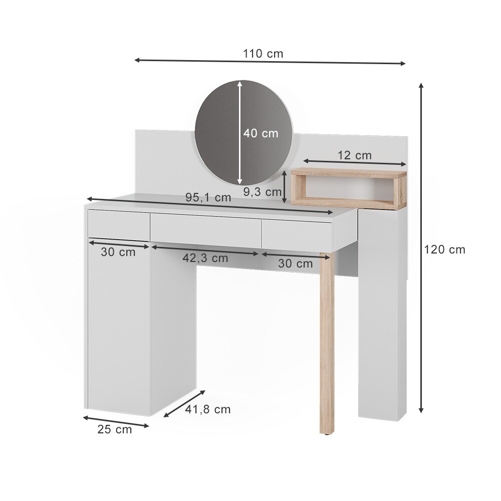 Vicco Schminktisch mit Spiegel Olivia, 110x120cm weiß, Frisiertisch 3 Schubladen