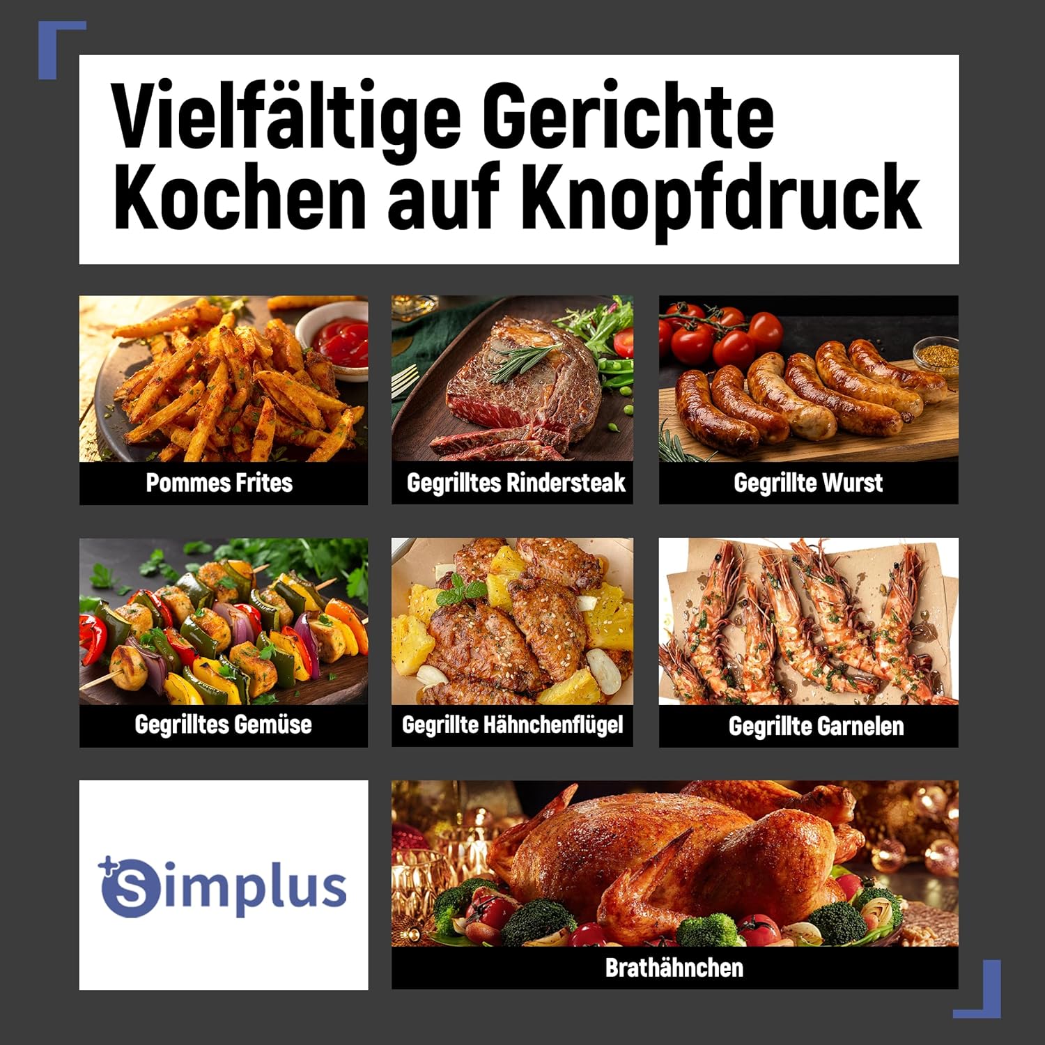 SIMPLUS Heißluftfritteuse 10L Doppelkorb mit Sichtfenster, 2 Kammern mit unabhängiger Temperaturregelung, 11 Programme, LCD Touchscreen, 1800W Airfryer, Timer & Vorheizen, Antihaftbeschichtet
