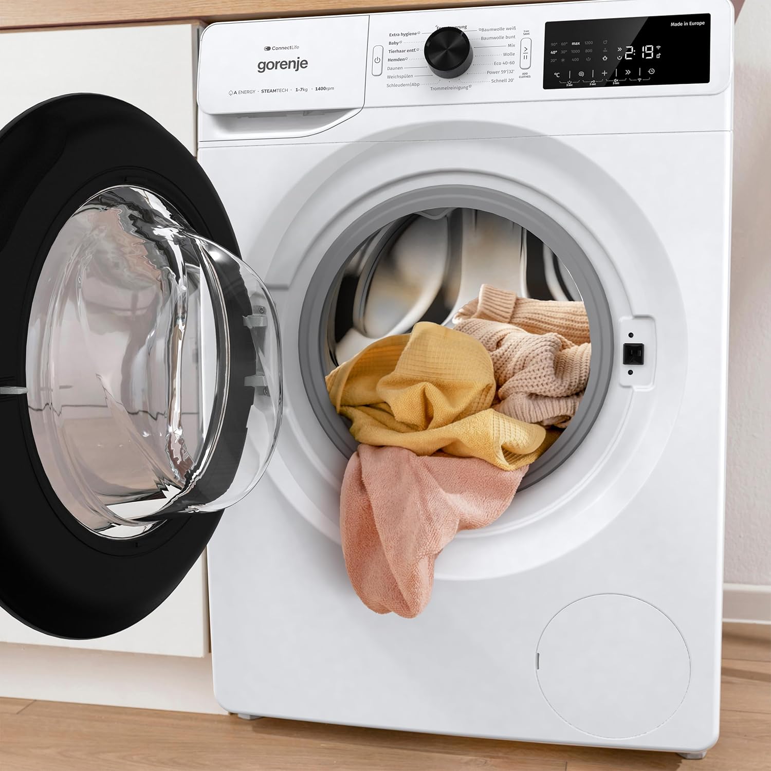Gorenje WPAM74SA1T Waschmaschine mit Dampffunktion/Slim/ConnectLife / 7Kg / 1400 U/min/15 Programme/Totaler AquaStop/Wave Active Trommel/ExtraHygiene/PowerWash/Schnell Waschgang/EEK: A-10%