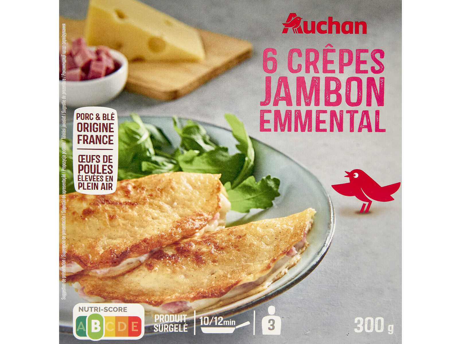 CREPES AUCHAN FIAMBRE COM QUEIJO EMMENTAL 6UN 300G