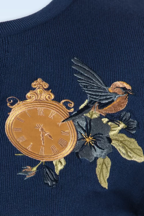 Vixen Bird embroidery cardigan in blauw