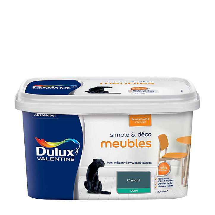 Peinture de rénovation pour mobilier Simple & Deco Meubles Dulux Valentine satin bleu canard 2L