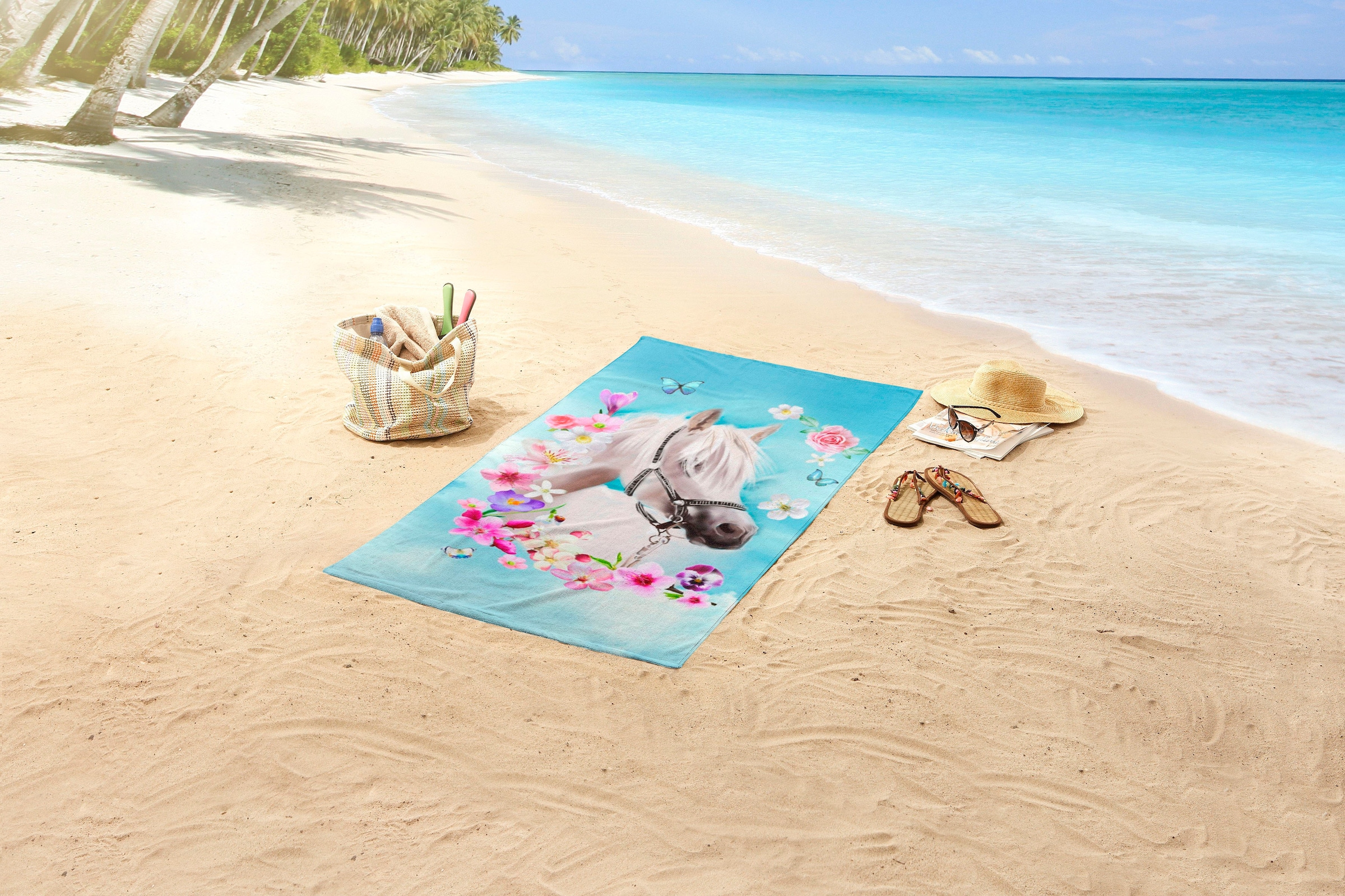 good morning Strandtuch »My Beauty« 100% Mikrofaser, 75x150, Schnelltrocknend, Kind, Mädchen, Pferd, Blau