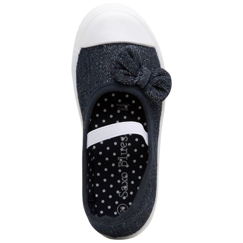 Babies en toile bleue mélangée de fils brillants à noeud et lanière élastiquée - Bleu marine