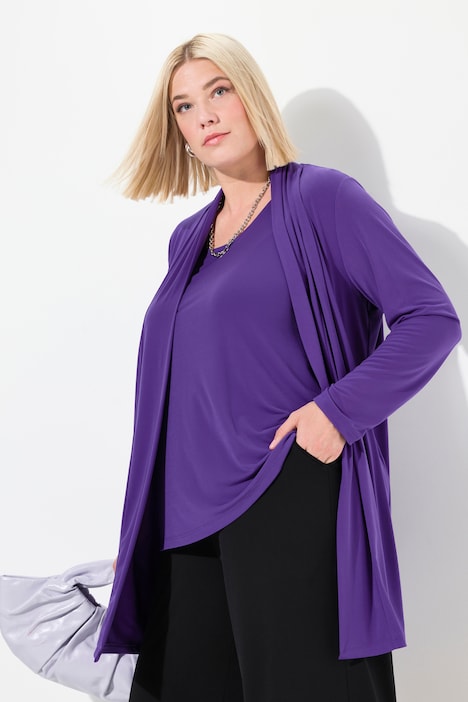 Jerseyjacke, offene Form, V-Ausschnitt