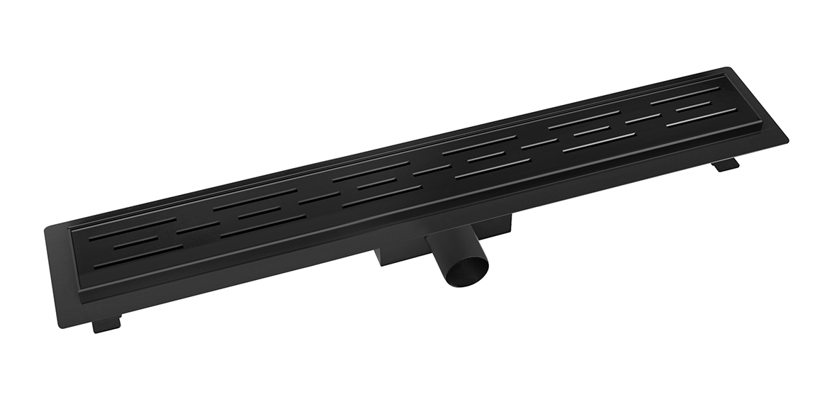 Mueller Black douchegoot met flens en rooster 60x7cm zwart mat