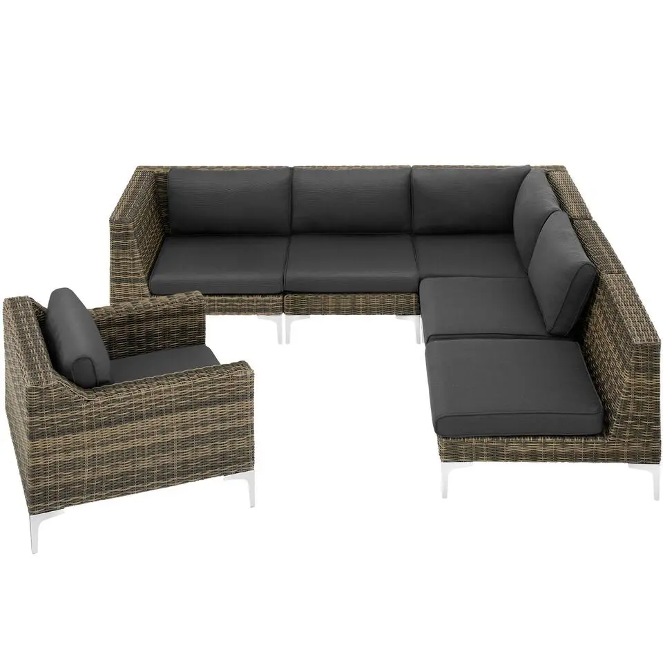 tectake Modulaire wickerset Villanova hoek links met aluminium frame