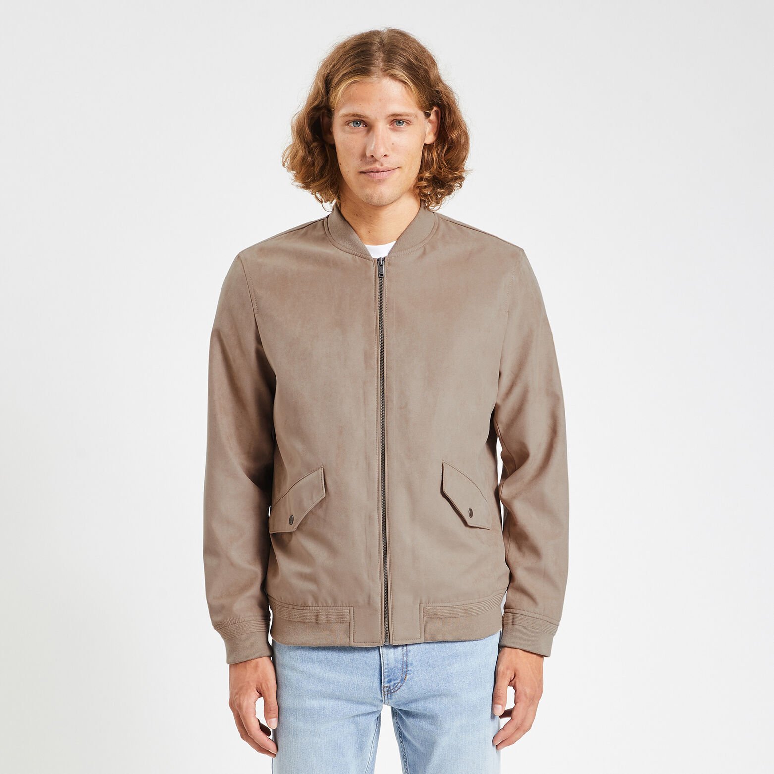 Blouson zippé aspect velours Beige