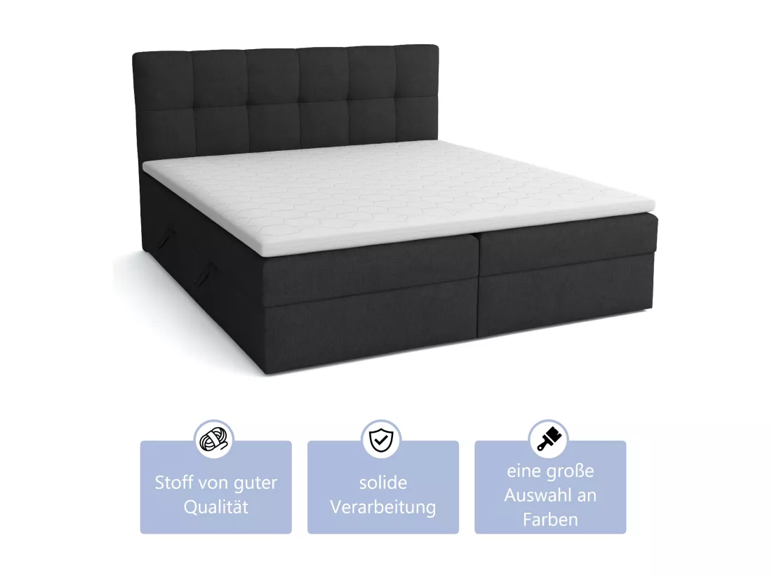 LIT BOX avec surmatelas Corino noir 140x200 cm