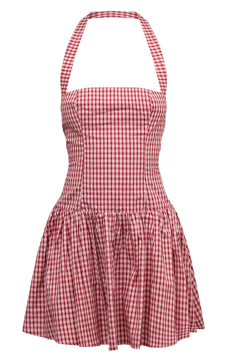 Rouge Robe Droite À Dos Nu En Vichy