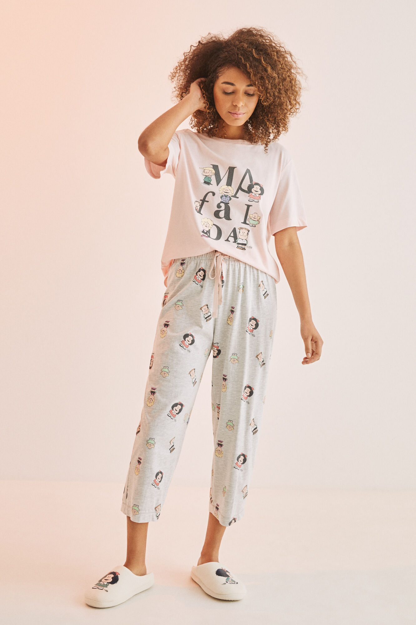 Pijama de algodão com saia longa Capri - rosa